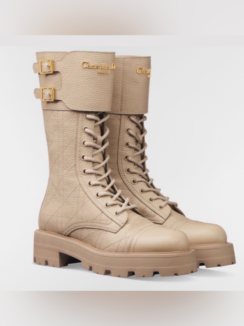 Christian Dior d-trap cannage logo quilted combat moto boot beige sz 39